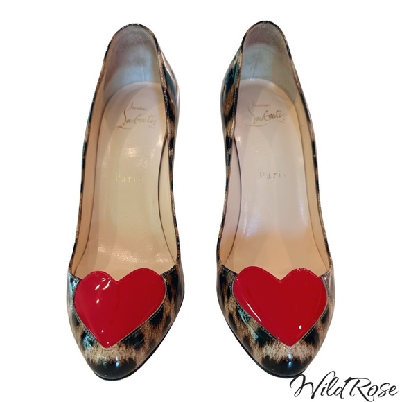CHRISTIAN LOUBOUTIN Leopard Print Patent Leather Doracora Heart 100 Pumps - Picture 6 of 17